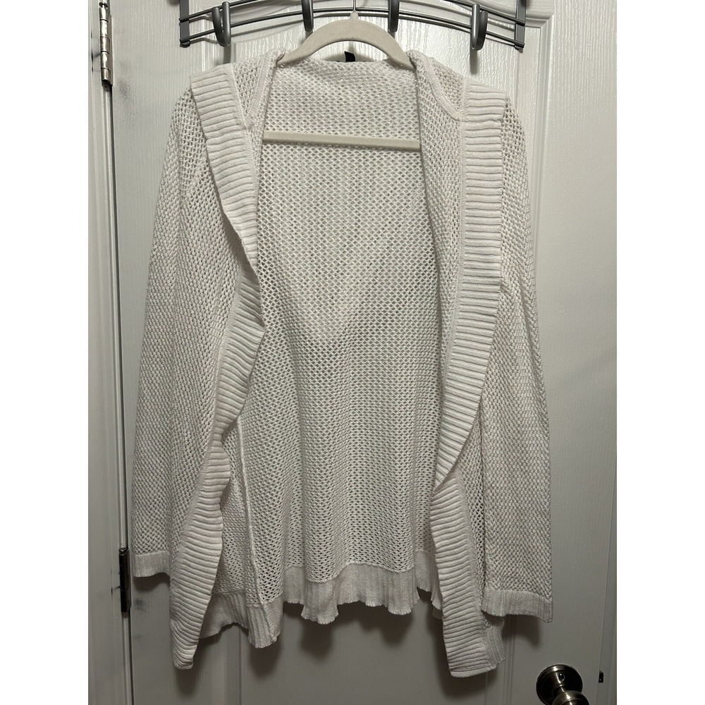 Talbots Long Sleeve Open Knit Front Hooded Duster Sweater Womens S Coastal White